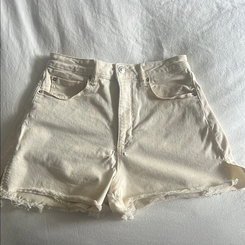 WeWoreWhat Cream Distressed Jean Shorts